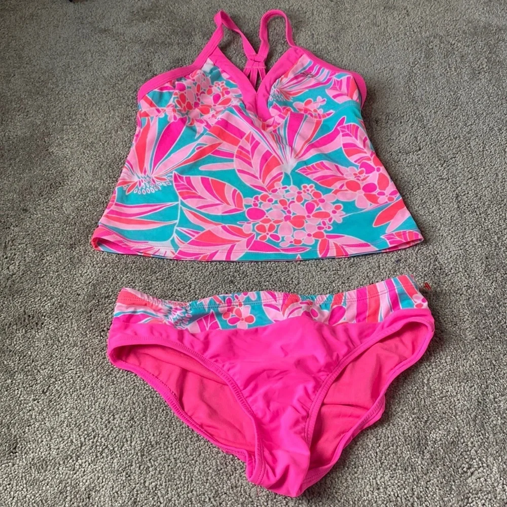 ZeroXposur Pink Floral Tankini Swimsuit SIZE 14 Tropical Two Piece Swim Set